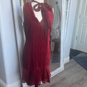 Karl New with tags Elegant Red Sleeveless Dress with Bow Wrap Neck Tie Size 10